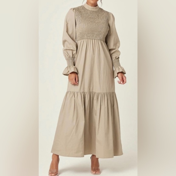 ZAHRAA Dresses & Skirts - ZAHRAA Beige Long Sleeve Modest Dress. Size S